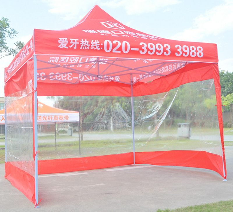 Custom red pop up tent with transparent side walls