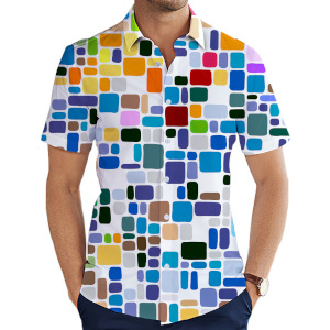 custom all-over printed men's casual shirts no minimum button short sleeve