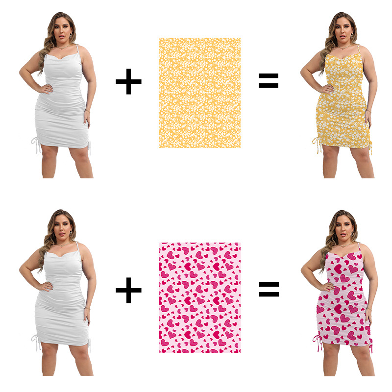 custom plus size drawstring bodycon sling women's summer dress all-over printing no minimum ruched sleeveless