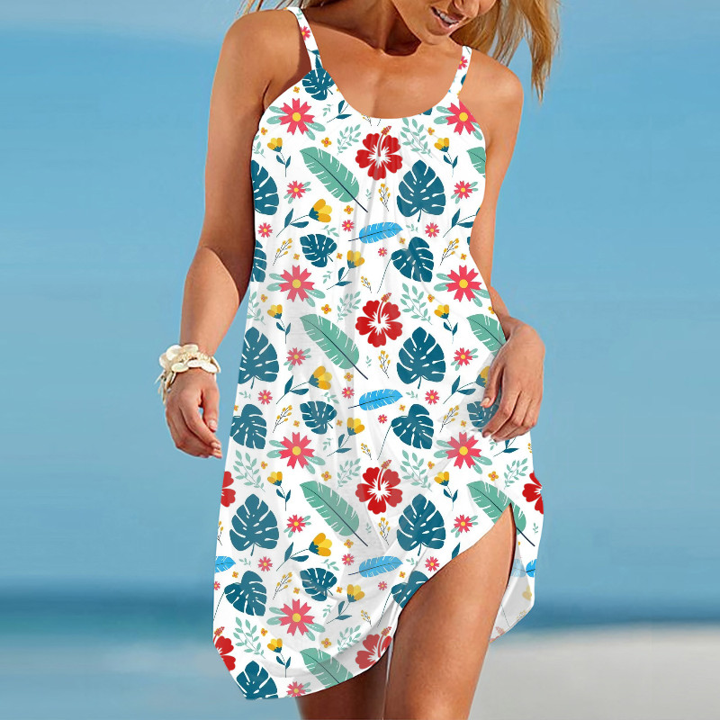 custom beach dress all-over printing no minimum sling sleeveless summer women