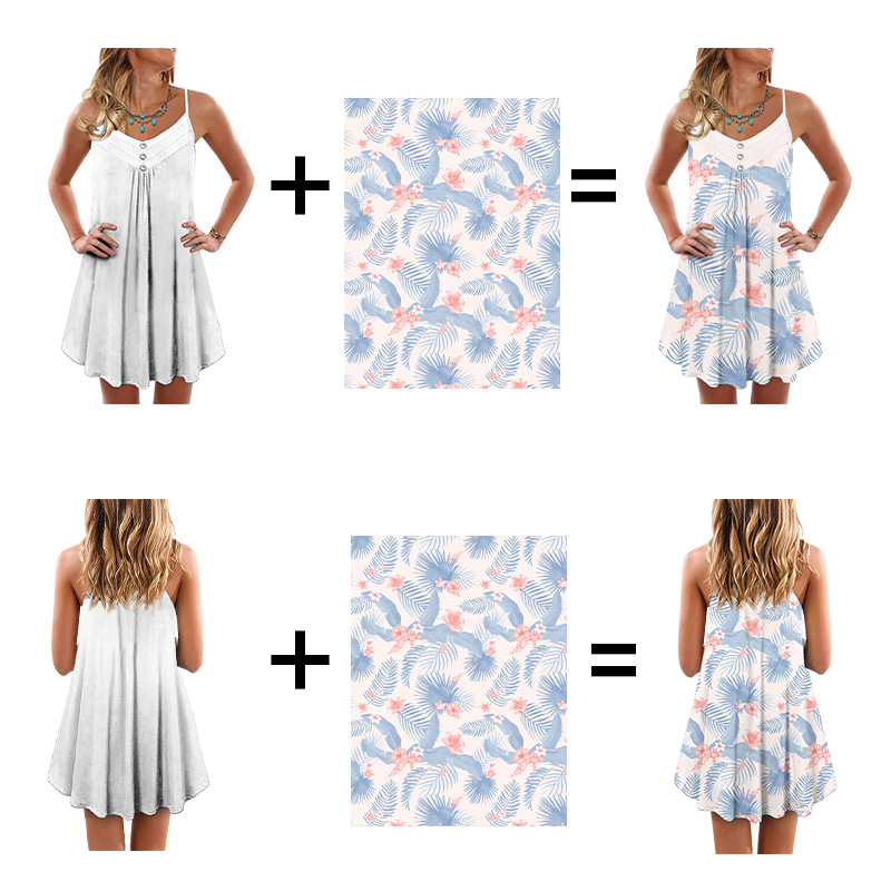 custom spaghetti strap sleeveless summer loose-fit mini dress women's all-over printing no minimum