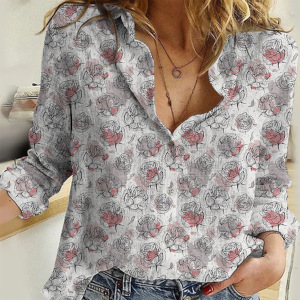custom printed women's long sleeve button shirt no minimum