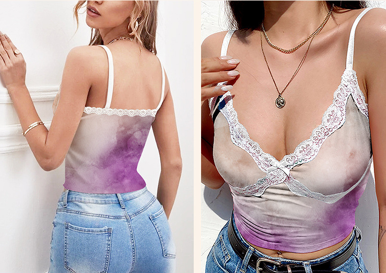 custom lace crop top sleeveless v-neck sling all-over printing no minimum design your own personalised women cheap