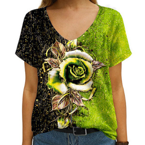 custom printed high quality women's v-neck t-shirt all over printing no minimum personalized