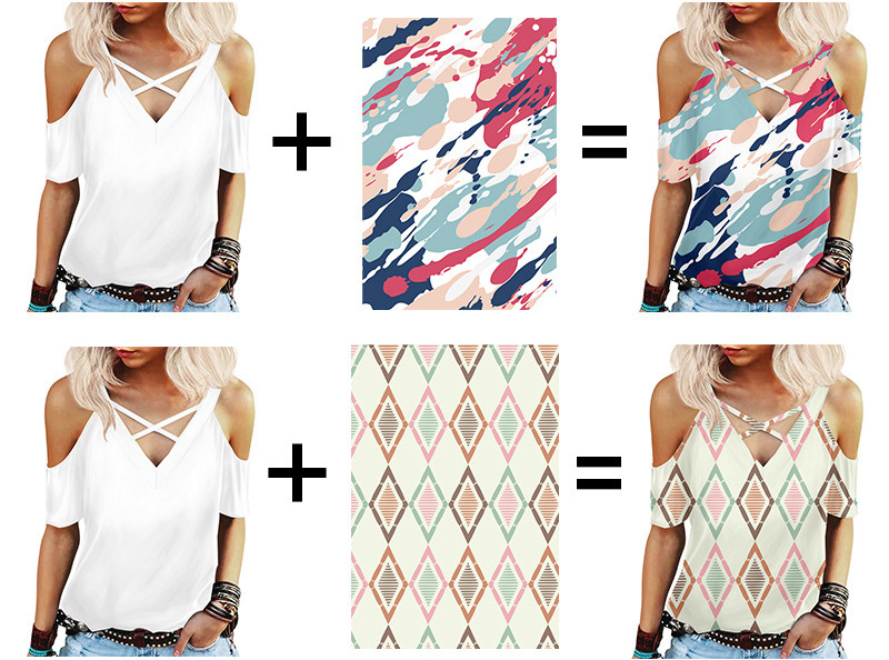 custom off shoulder short sleeve criss cross top shirt women's all-over printing no minimum