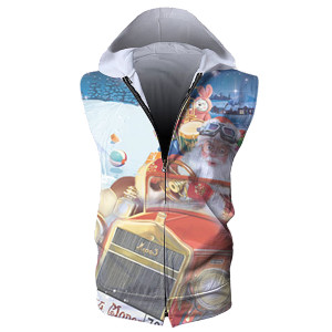 custom all over printed zip up sleeveless hoodies men's vest no minimum