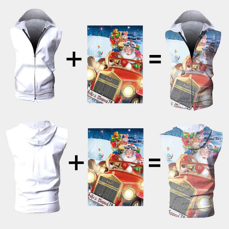 custom men's vest sleeveless hoodie zip all-over printing no minimum