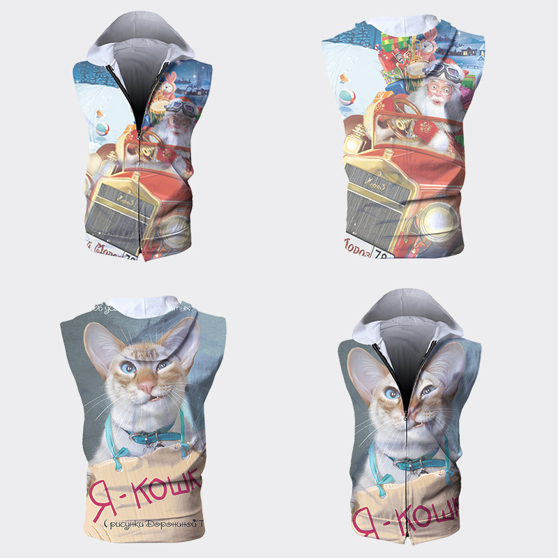 custom men's vest sleeveless hoodie zip all-over printing no minimum