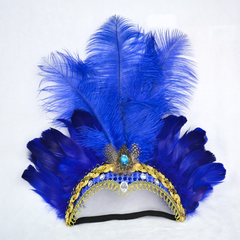 Feather headband wholesale, custom made blue feather tiara