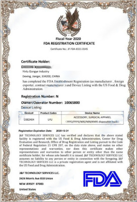 KN95 face mask respirator FDA certificate