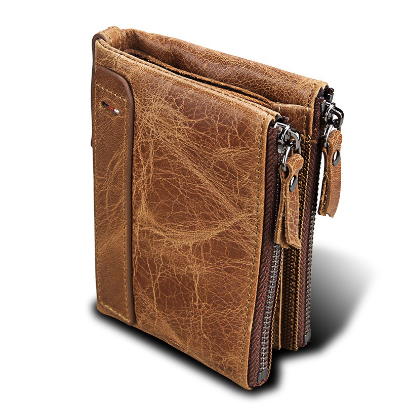 bifold genuine cowhide leather wallet, retro vintage rfid blocking wholesale