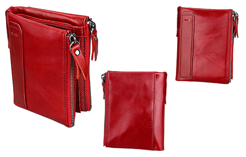 red bifold genuine cowhide leather wallet, retro vintage rfid blocking wholesale