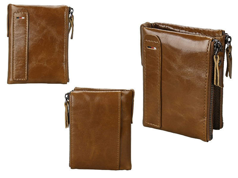 glossy brown bifold genuine cowhide leather wallet, retro vintage rfid blocking wholesale