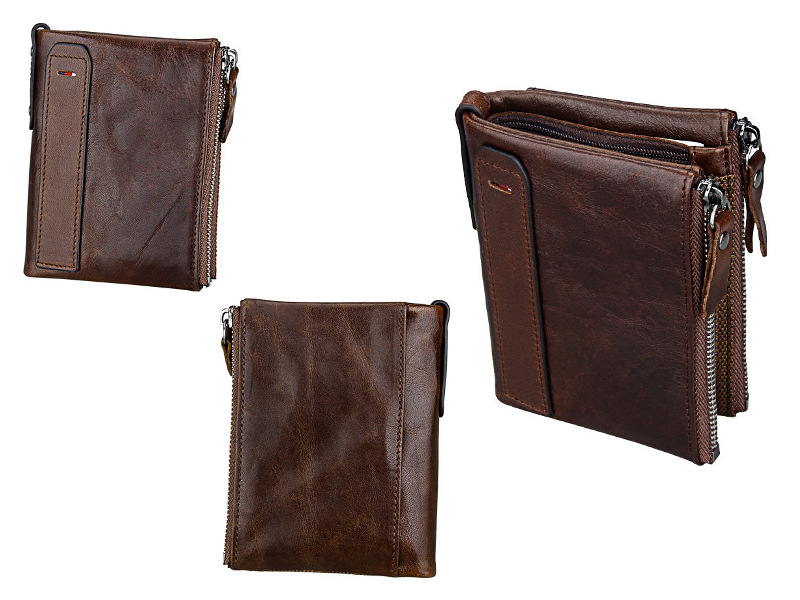 Dark brown bifold genuine cowhide leather wallet, retro vintage rfid blocking wholesale