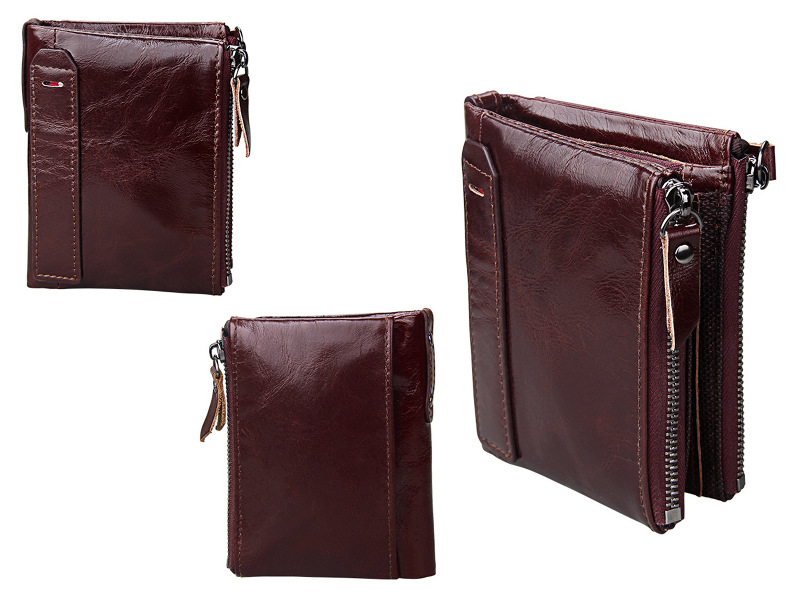 Glossy dark brown bifold genuine cowhide leather wallet, retro vintage rfid blocking wholesale