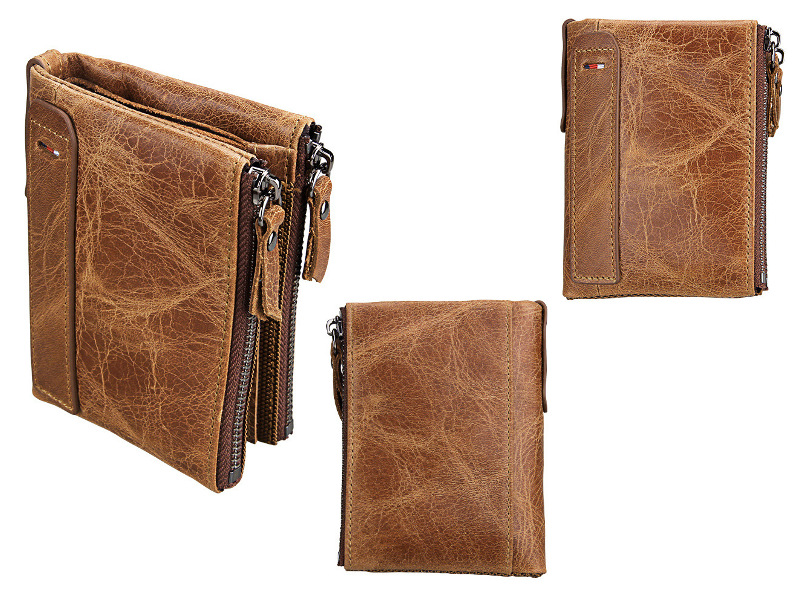 Retro brown bifold genuine cowhide leather wallet, retro vintage rfid blocking wholesale