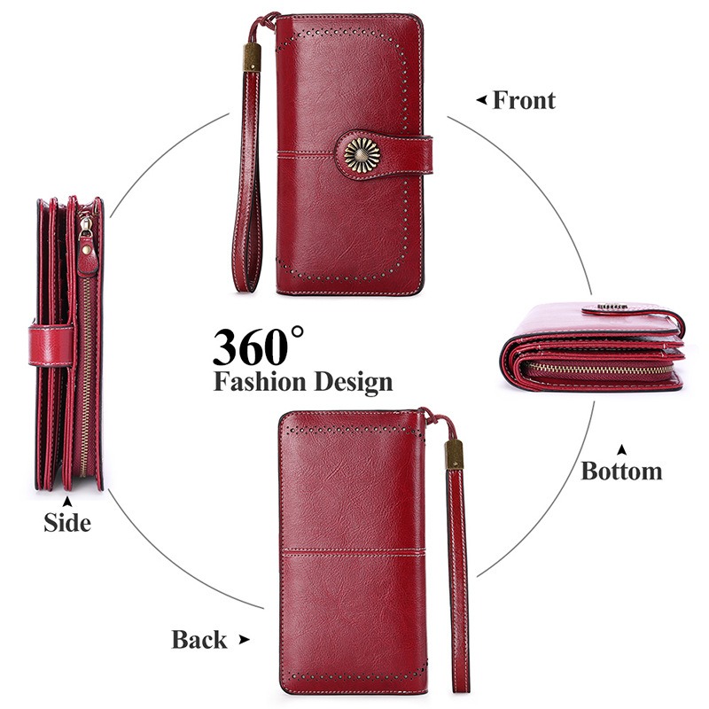 colorful leather wallet for women, genuine cow split leather, rfid blocking, wholesale