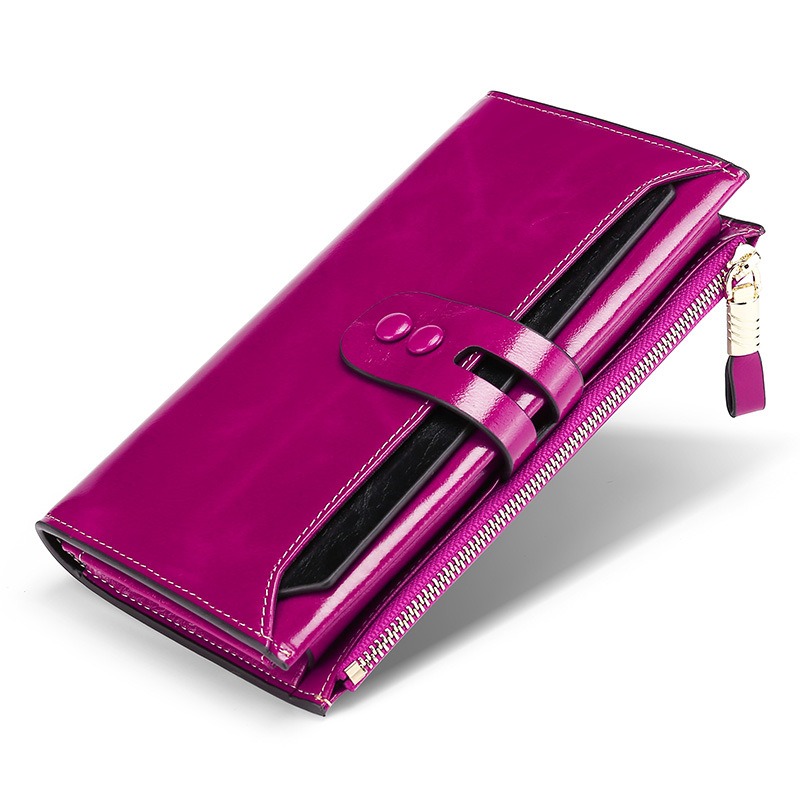 purple modern lady women genuine leather clutch wallet rfid blocking anti theft wholesale
