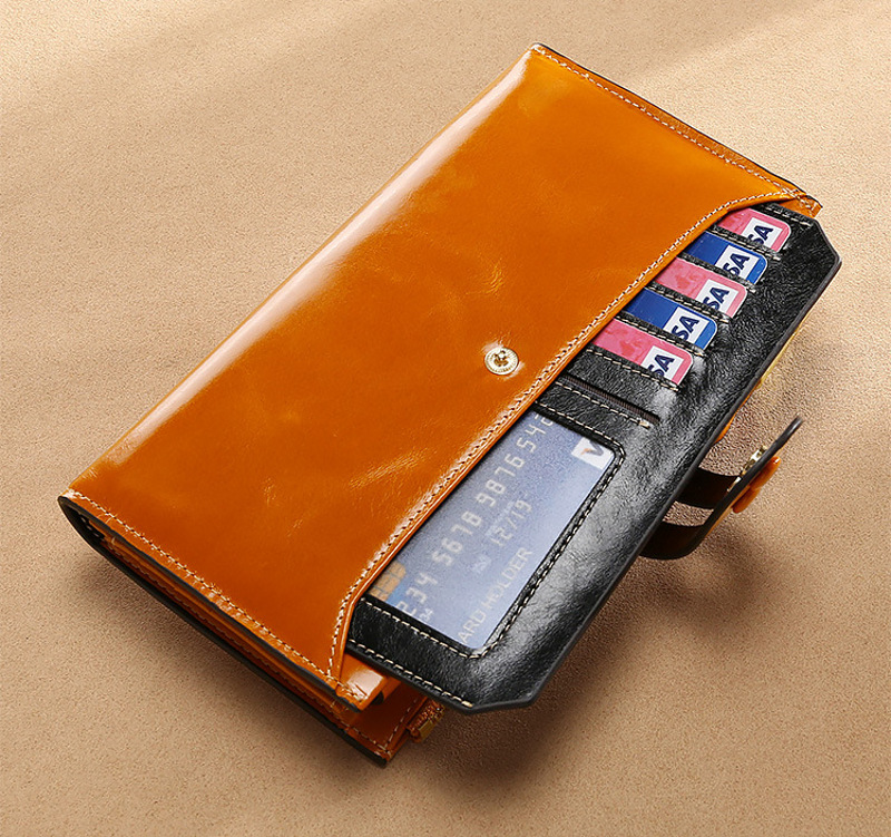 light brown modern lady women genuine leather clutch wallet rfid blocking anti theft wholesale