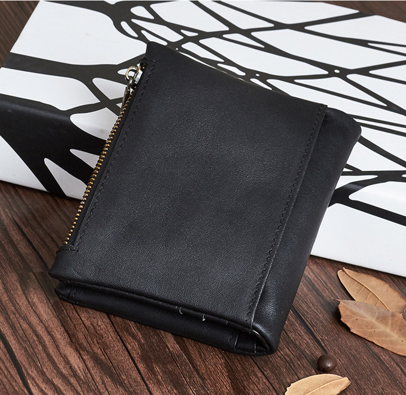 black vertical bifold genuine leather wallet, vintage, rfid blocking, wholesale