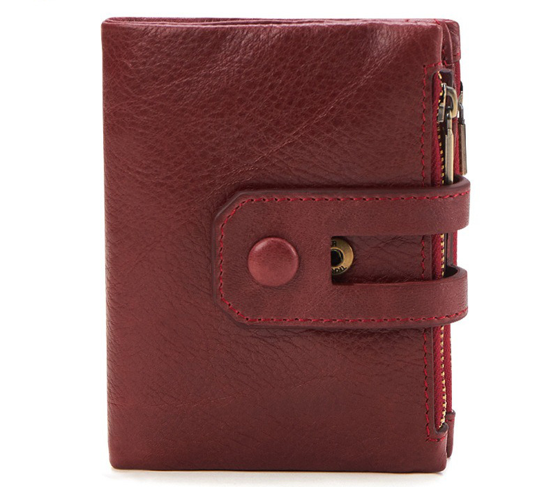 red vertical bifold genuine leather wallet, vintage, rfid blocking, wholesale