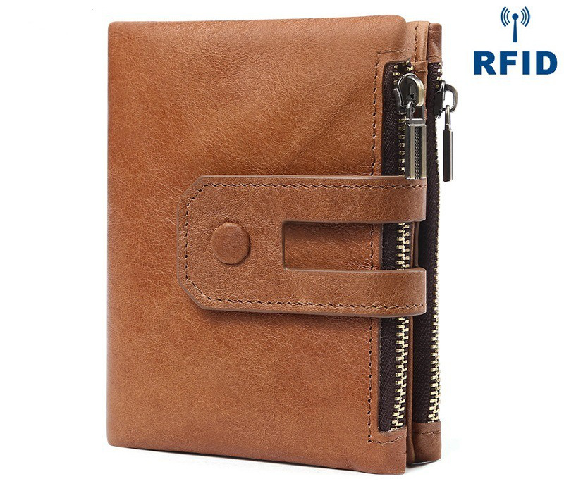 light brown vertical bifold genuine leather wallet, vintage, rfid blocking, wholesale