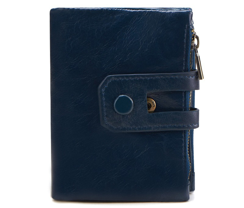 blue vertical bifold genuine leather wallet, vintage, rfid blocking, wholesale