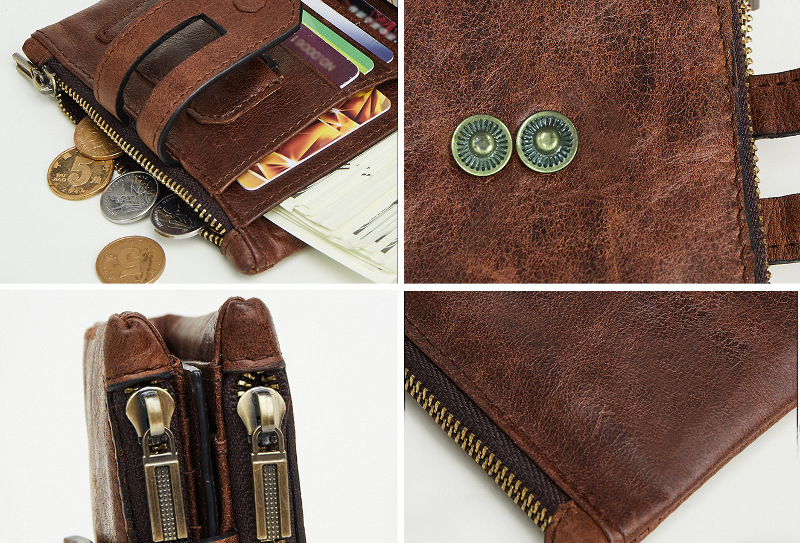 dark brown vertical bifold genuine leather wallet, vintage, rfid blocking, wholesale
