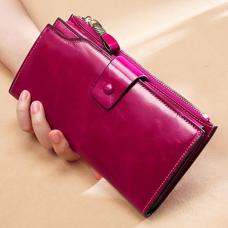 purple lady women genuine leather clutch wallet rfid blocking wholesale