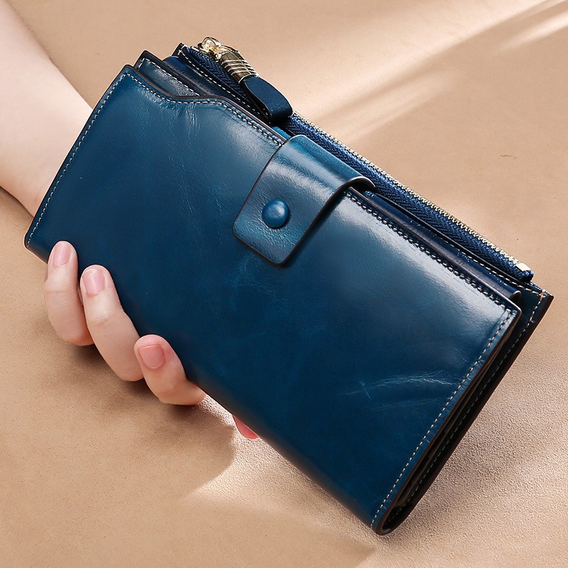 blue lady women genuine leather clutch wallet rfid blocking wholesale