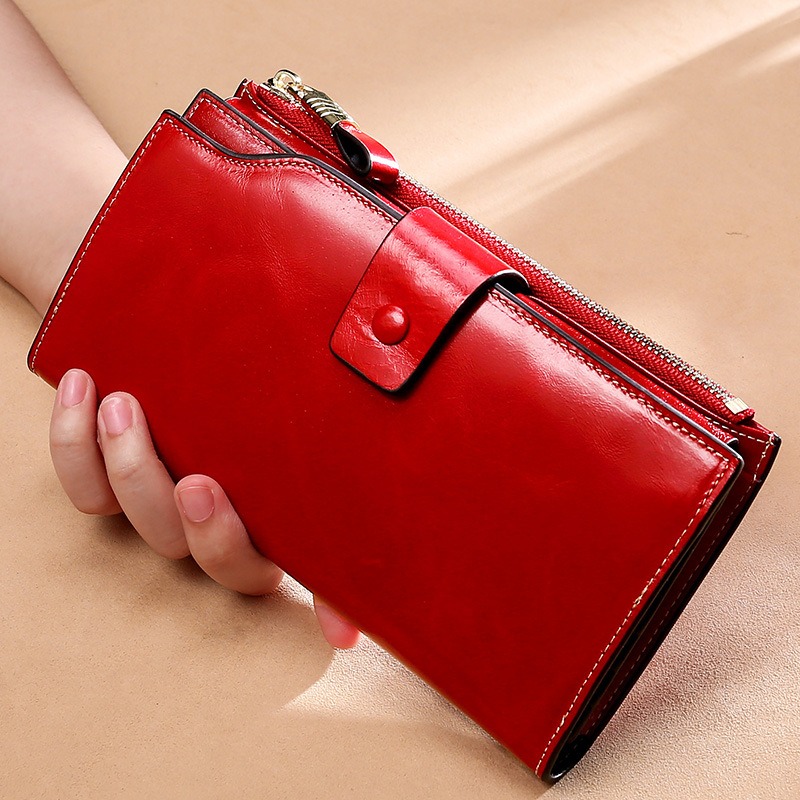 wine red lady women genuine leather clutch wallet rfid blocking wholesale