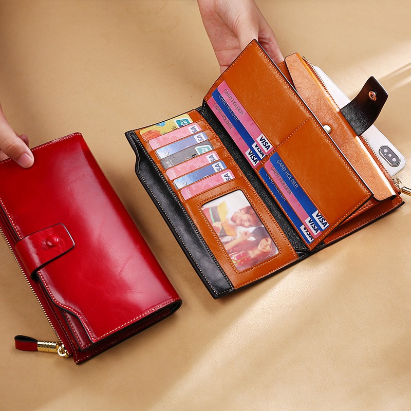 light brown, wine red lady women genuine leather clutch wallet rfid blocking wholesale