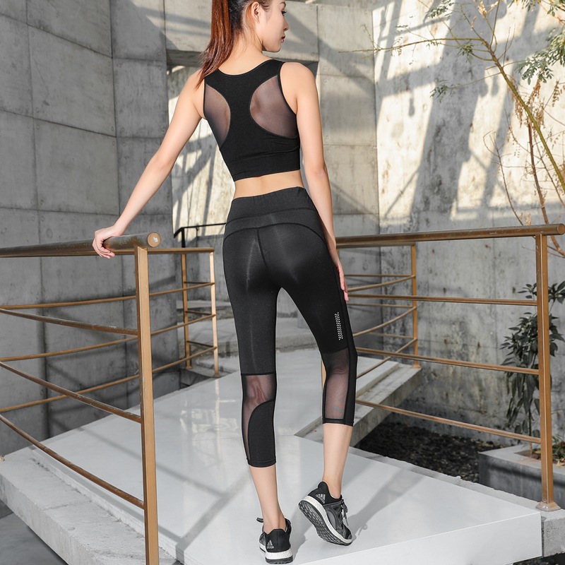 cropped mesh workout leggings butt lifting high waist yoga sports pants wholesale