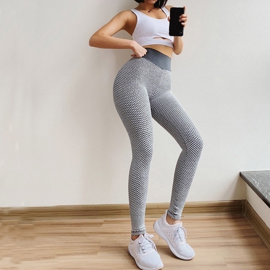 light gray TikTok leggings honeycomb butt lifting high waist yoga sports pants wholesale