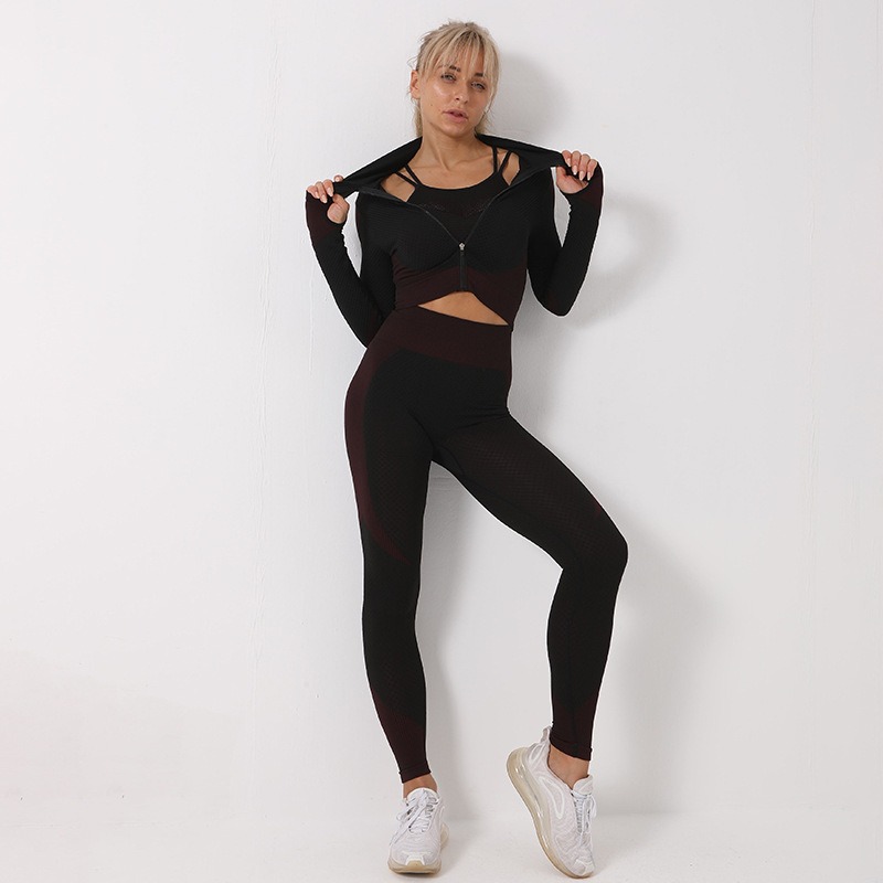 3 pieces workout outfit set top sports bra yoga leggings wholesale
