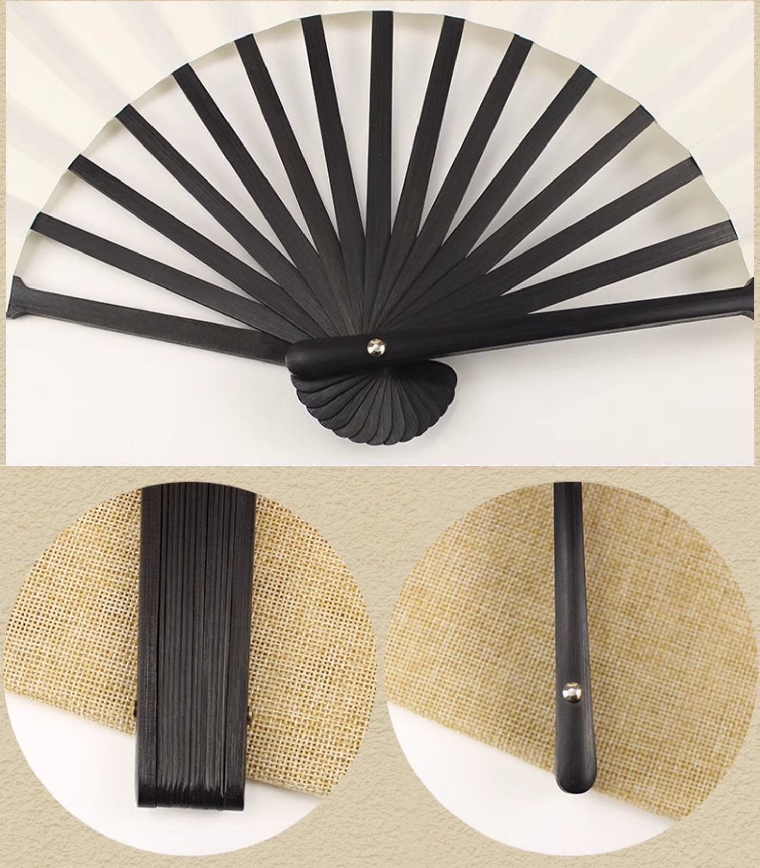Chinese Xuan Paper Bamboo Folding Fan Printed with Ink Brush Painting