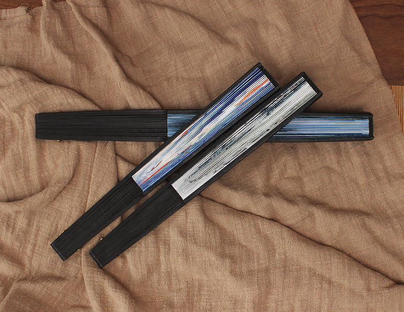 Chinese Silk Bamboo Folding Fan Printed with Landscape Ink Painting
