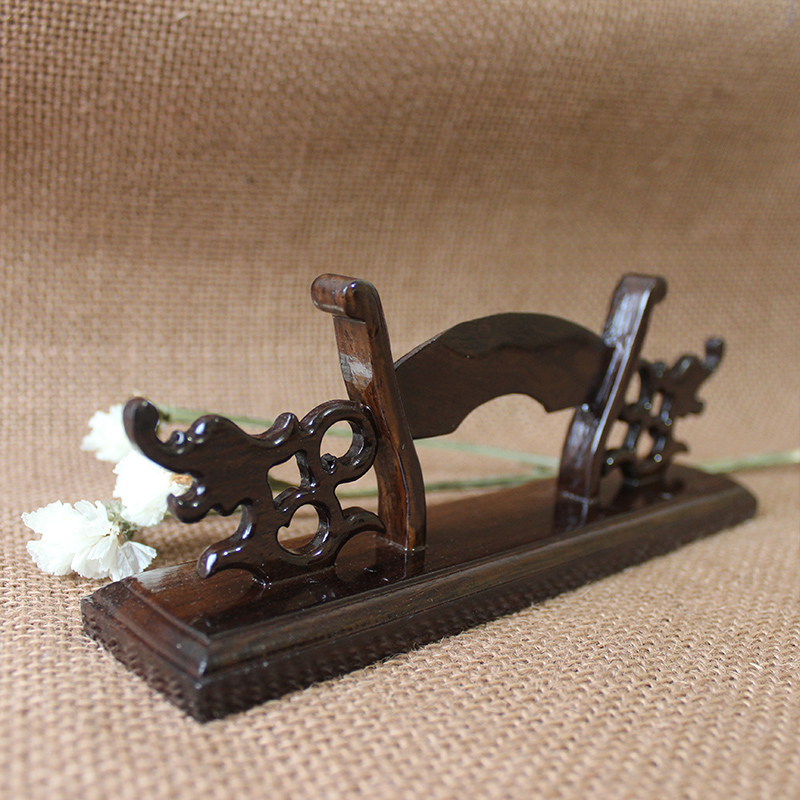 Large dragon head ebony wood folding fan stand
