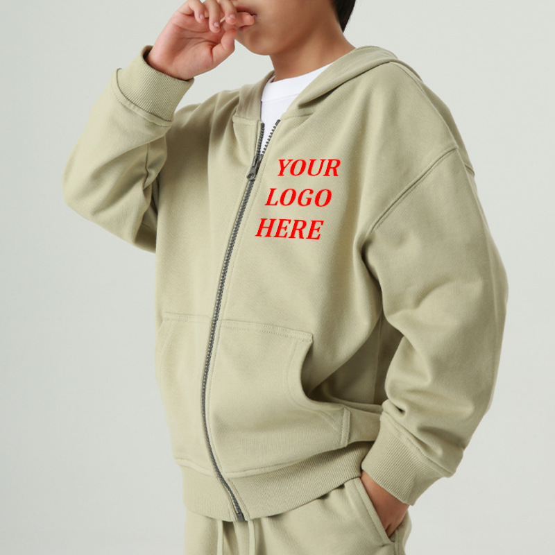 custom pure 100 cotton oversized drop shoulder kids zip hoodie