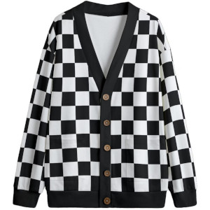 custom all over printed long sleeve v-neck cardigan no minimum