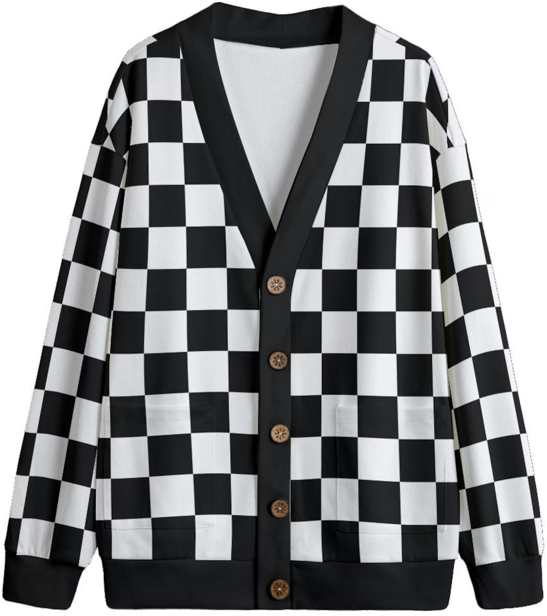 custom v-neck cardigan long sleeves button closure all-over printing no minimum