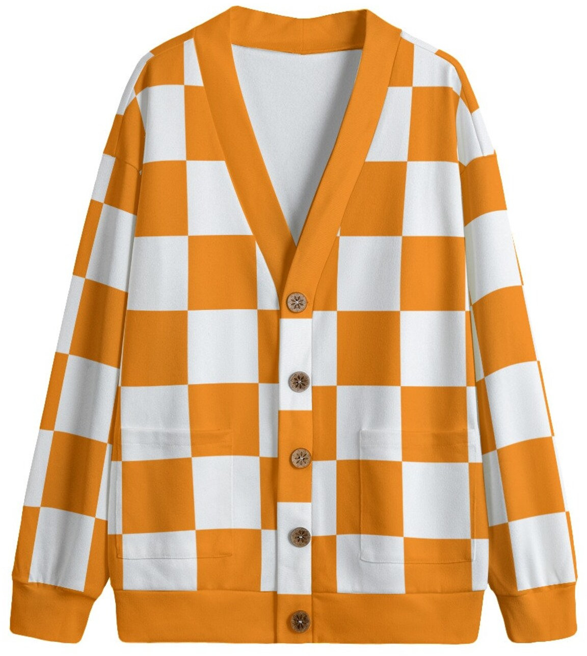 custom v-neck cardigan long sleeves button closure all-over printing no minimum