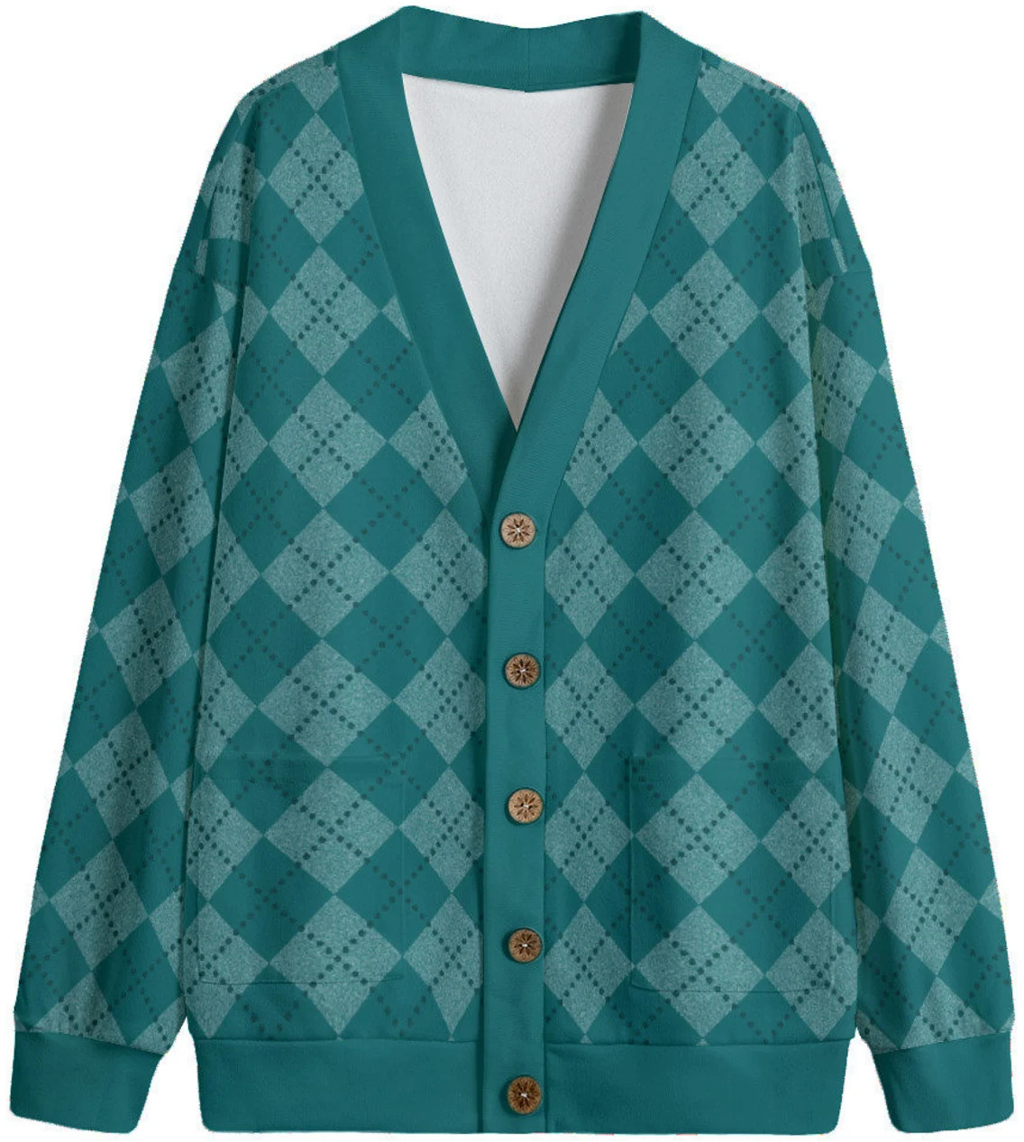 custom v-neck cardigan long sleeves button closure all-over printing no minimum