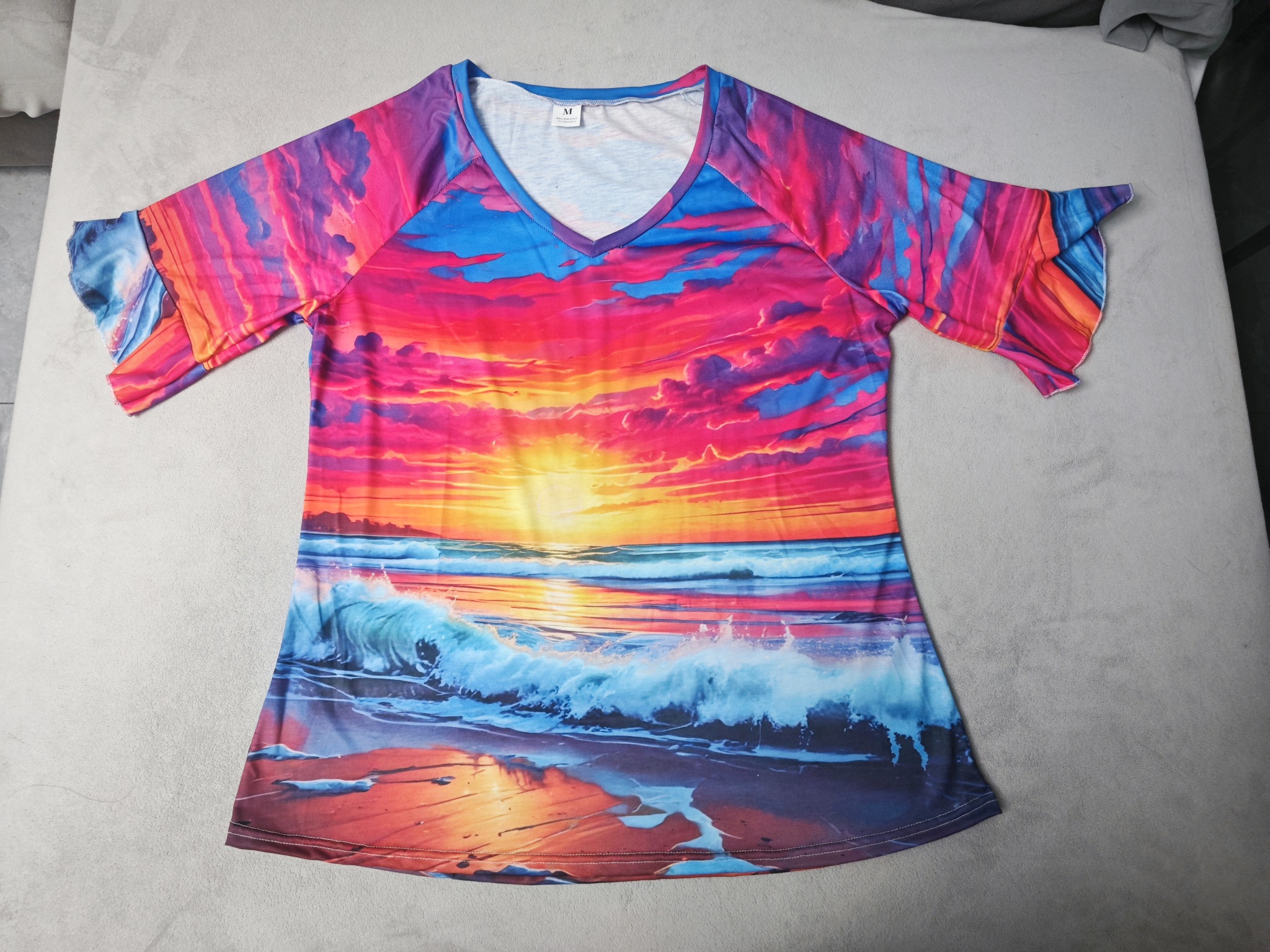 custom women's t-shirt ruffle short sleeve v-neck personalized printing create your own no minimum
