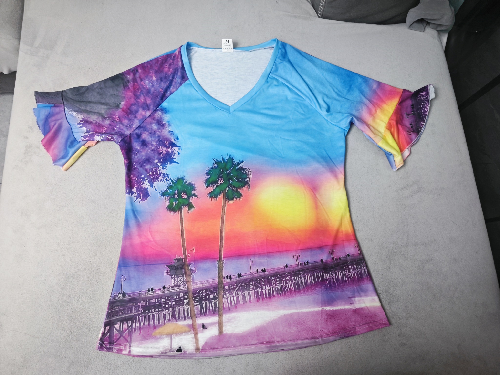 custom women's t-shirt ruffle short sleeve v-neck personalized printing create your own no minimum