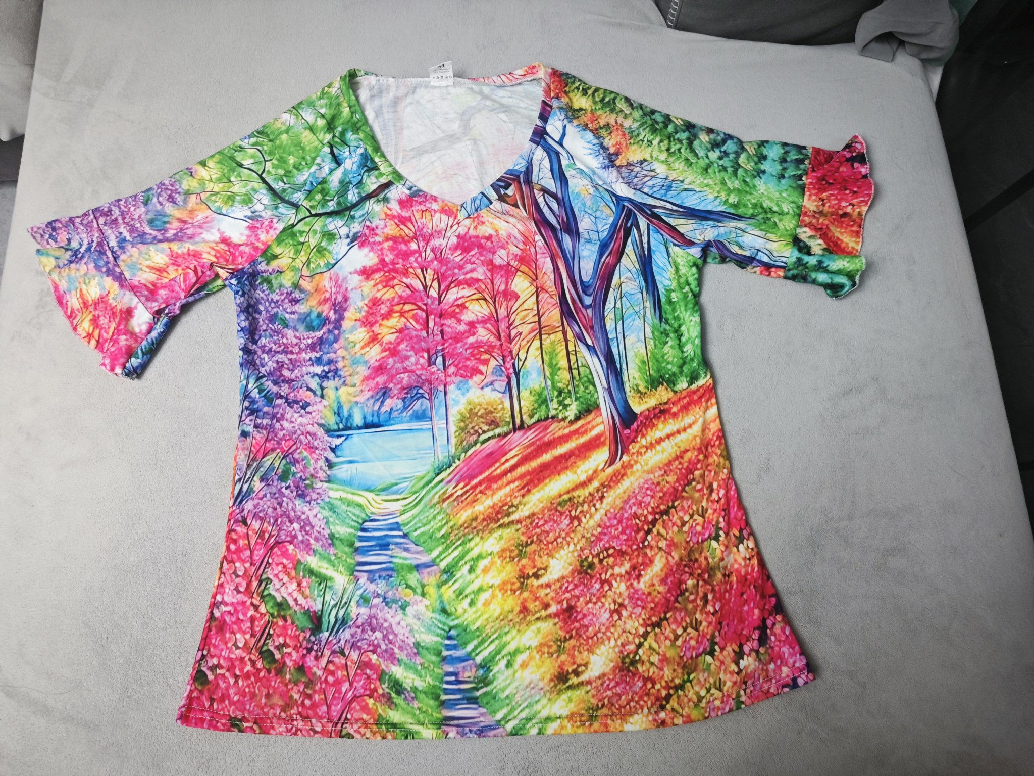 custom women's t-shirt ruffle short sleeve v-neck personalized printing create your own no minimum