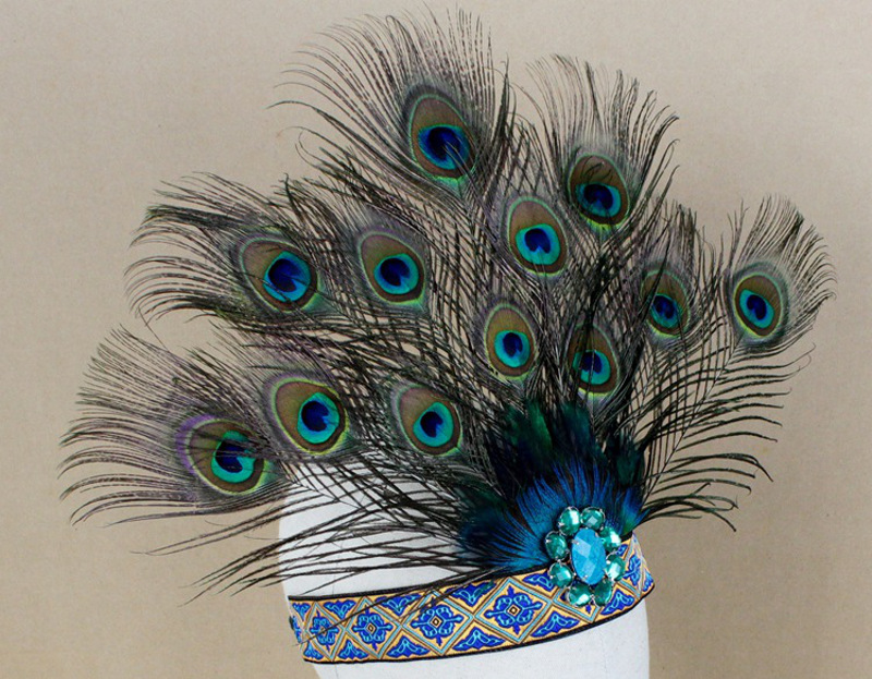 Flapper peacock feather headband wholesale, custom made hair band