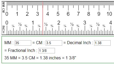 Convert mm, cm to fraction or decimal inches (in \u003d mm \u003d cm)
