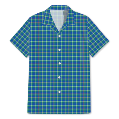 Custom Hawaiian Shirt Printed with Green Blue Plaid Design