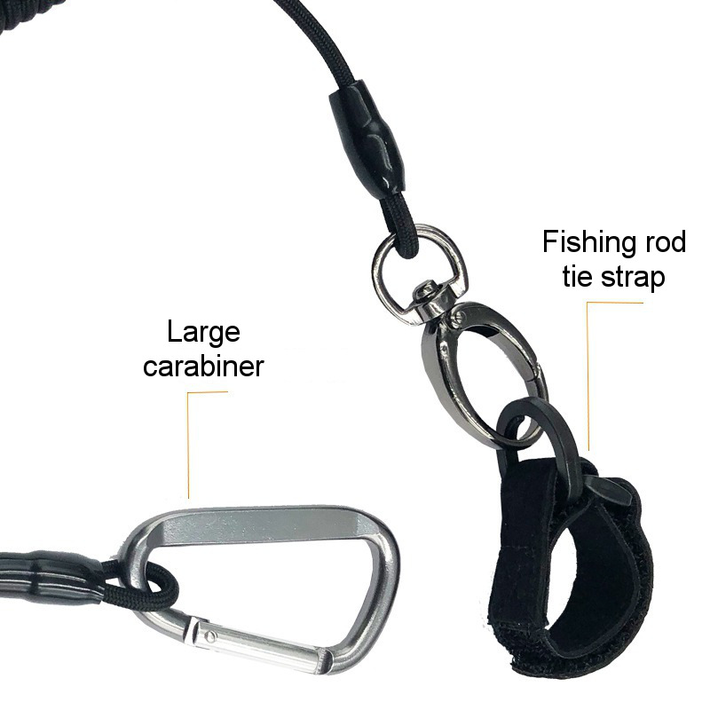 Fishing Rod Safety Line Lanyard 200lb Tested Stainless Carabiner and 6 Foot  Tether for Rod and Reel Latex Covered and Anti Tangle or Snag
